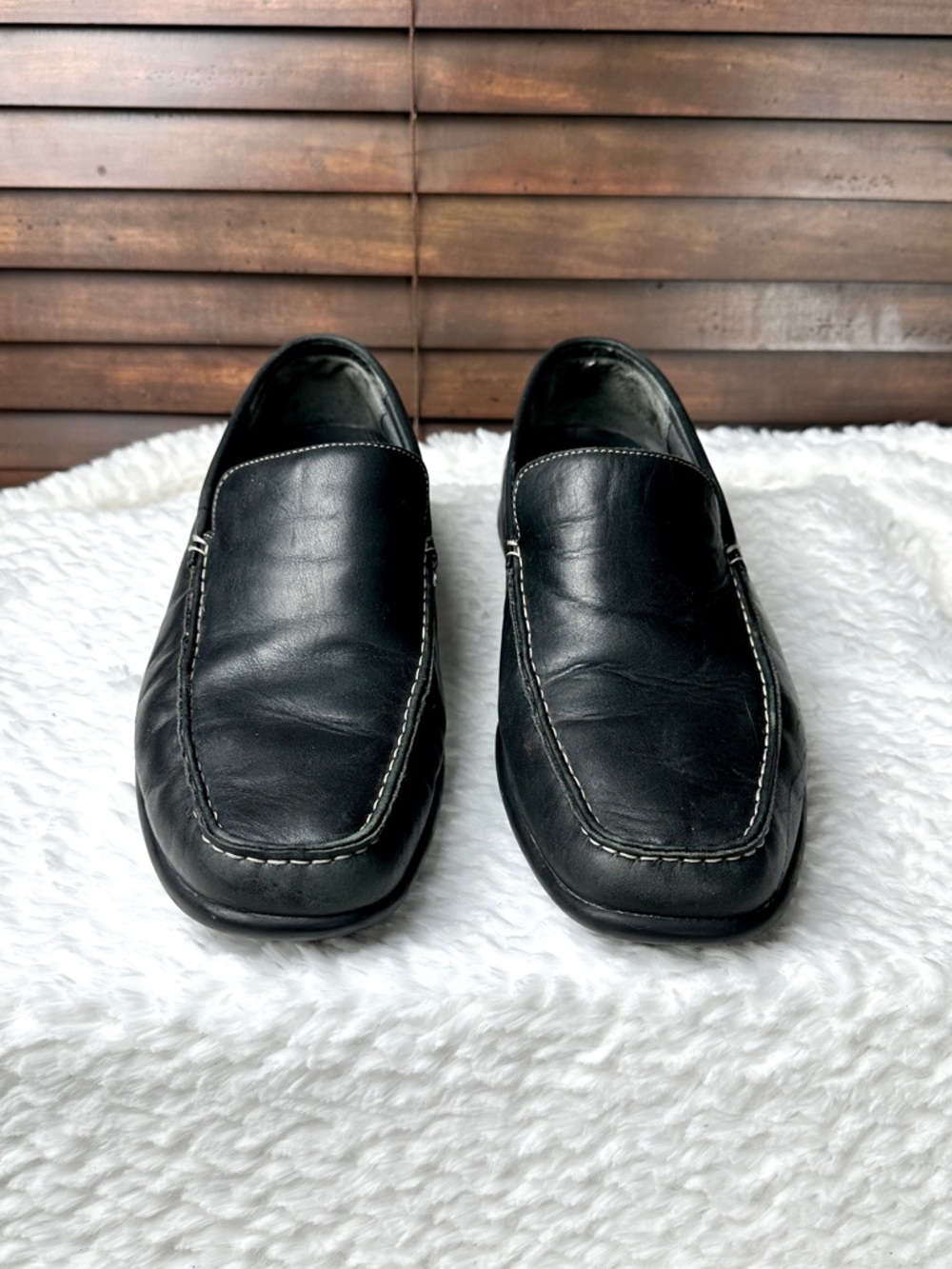 Hush Puppies Men’s Black Leather Slip-On Moc Stitched Toe Loafers Size 13